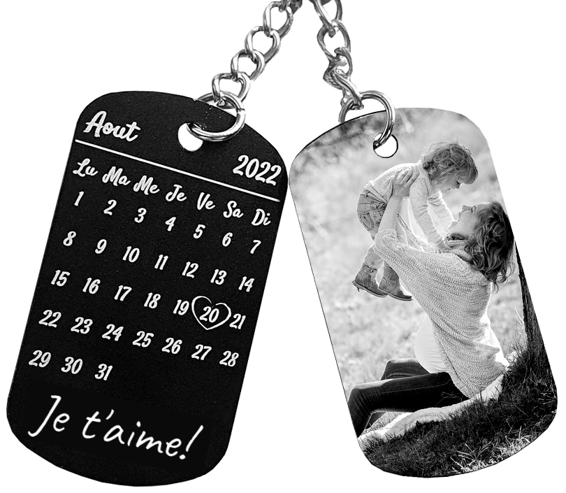 Porte-clés personnalisé – Calendrier + Photo gravée